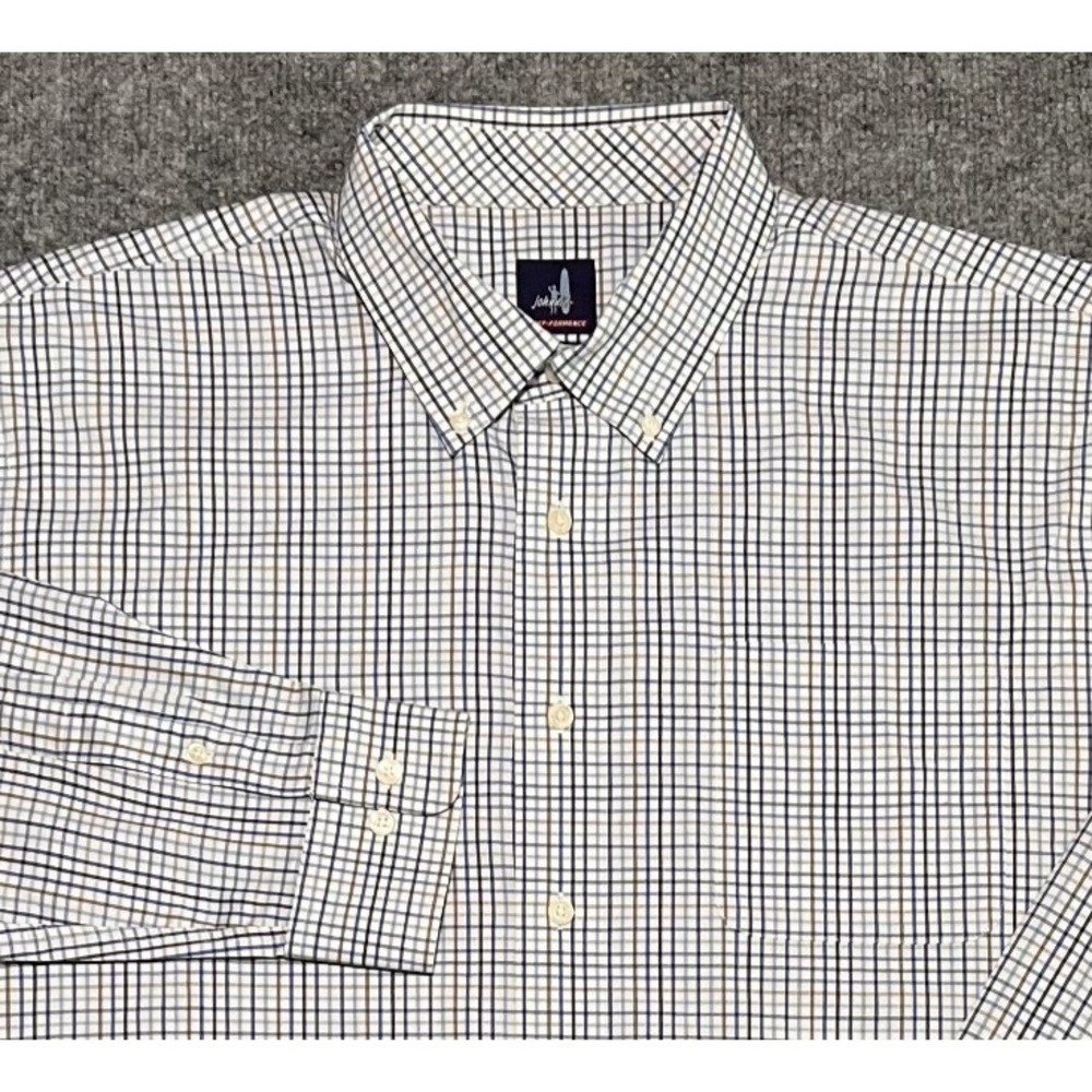 Johnnie O Prep-Formance Shirt Performance Mens 2XL Blue White Plaid L/S Stretch